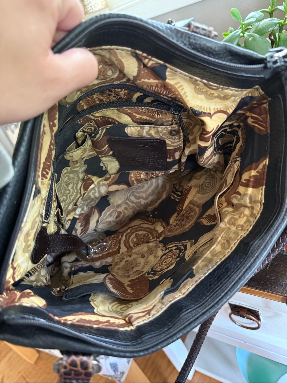 Vintage Brighton Black & Brown Pebble Leather Medium Shoulder Bag Tote Purse - Picture 8 of 12